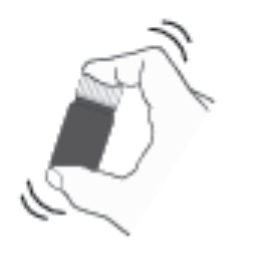 Illustration einer Hand, die eine kleine Flasche kräftig schüttelt.